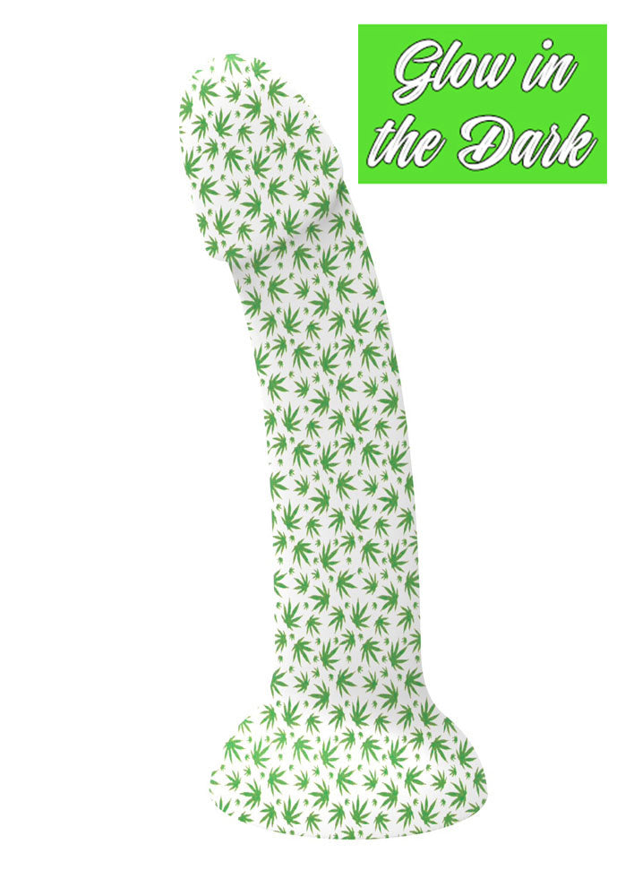 WOWIE 420 Series Glow in the Dark 7 Inch Weed Print Silicone Suction Cup Dong