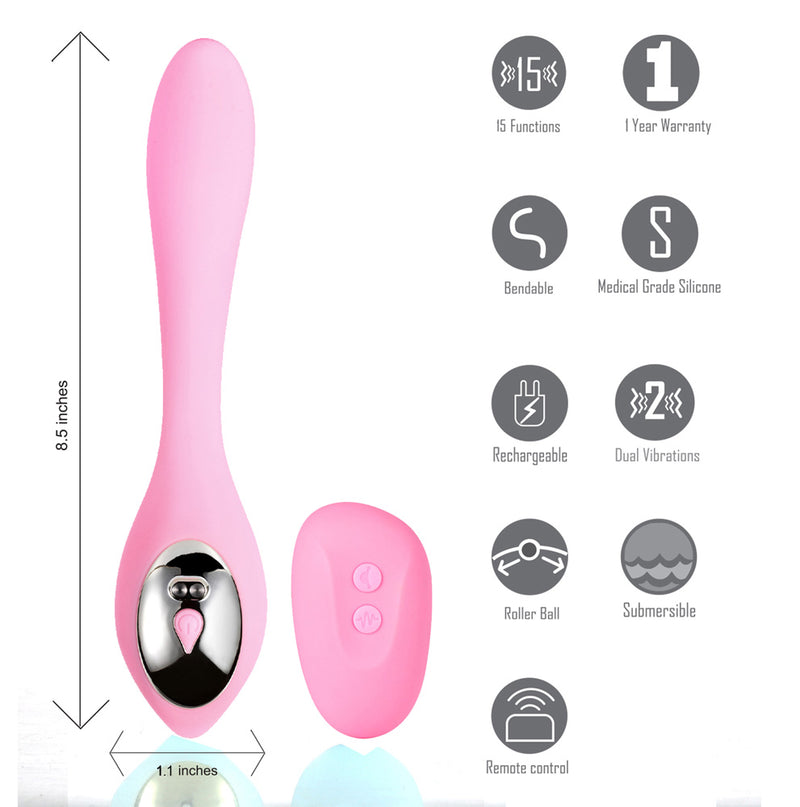 HARMONIE 15-Function USB Rechargeable Remote Control Bendable Vibrator PINK