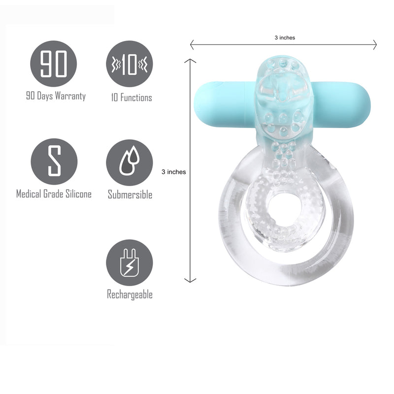 JAYDEN USB Rechargeable Vibrating Erection Enhancer Ring CLEAR