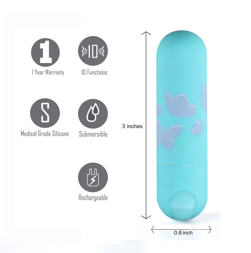 JULIA USB Rechargeable Butterfly Print Super Charged Mini Bullet Teal Blue