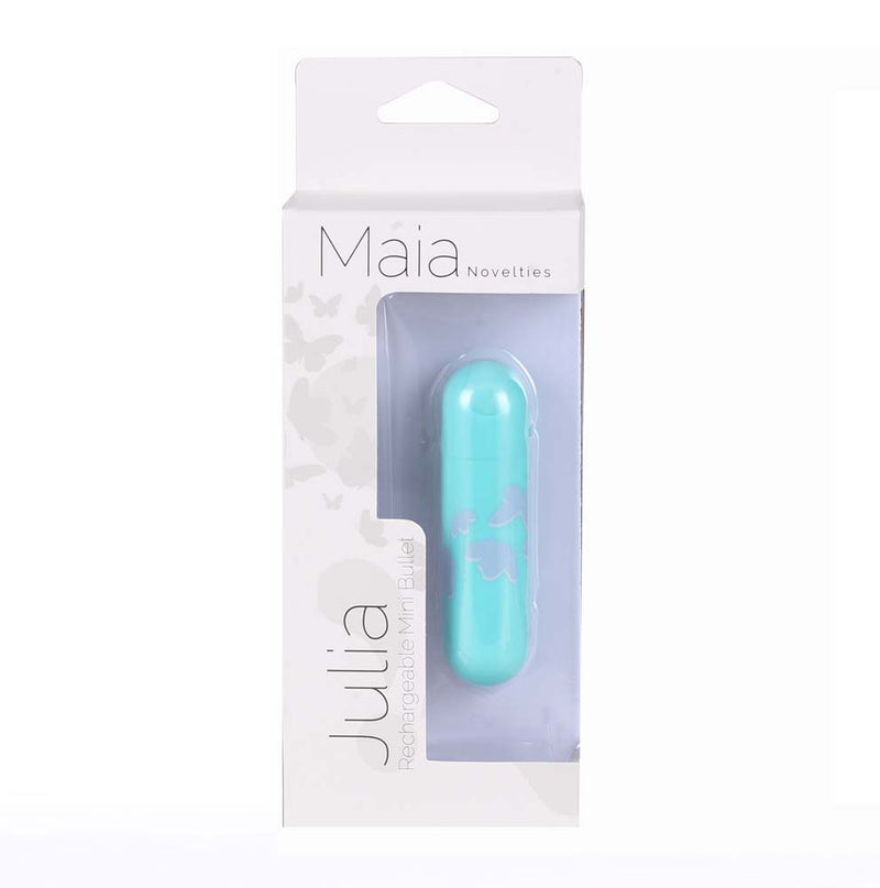 JULIA USB Rechargeable Butterfly Print Super Charged Mini Bullet Teal Blue