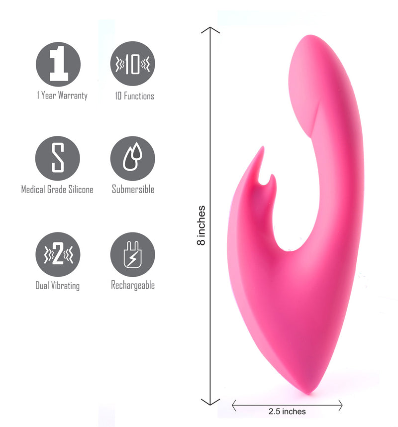 LEAH USB Rechargeable Silicone 10-Function Rabbit Vibrator Pink