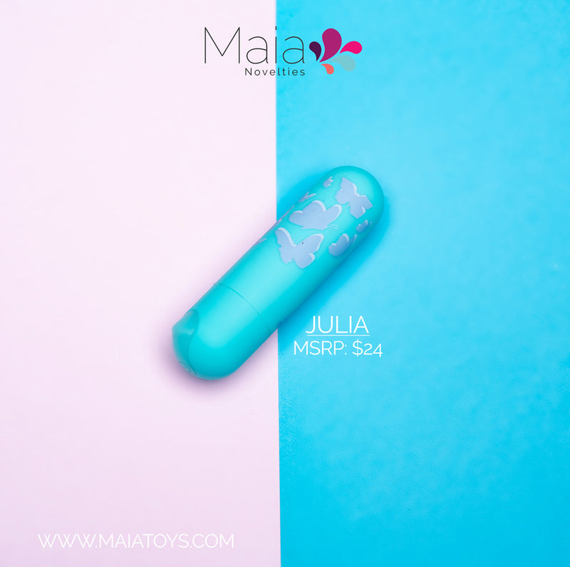 JULIA USB Rechargeable Butterfly Print Super Charged Mini Bullet Teal Blue